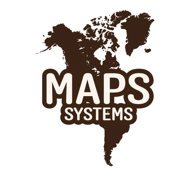 מדבקת לוגו Maps Systems עם מפת אמריקה בגווני חום ושמנת